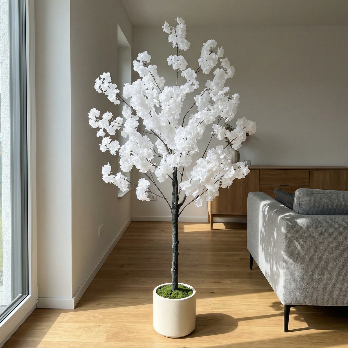 Kunst kersenbloesemboom wit 130–180 cm in woonkamer