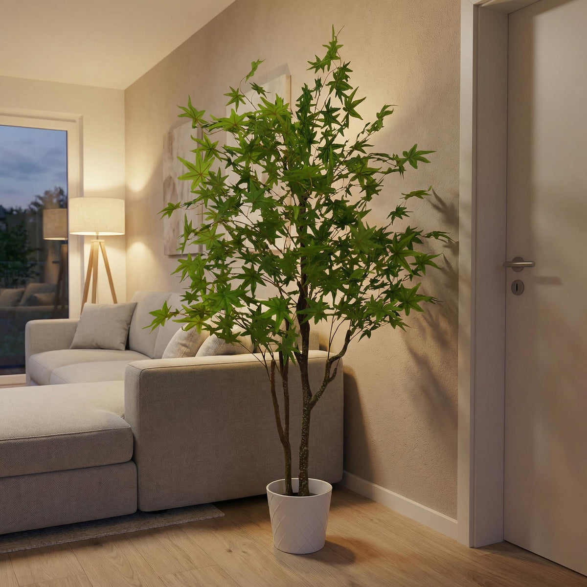 Kunst Japanse esdoorn groen 150 cm in woonkamer