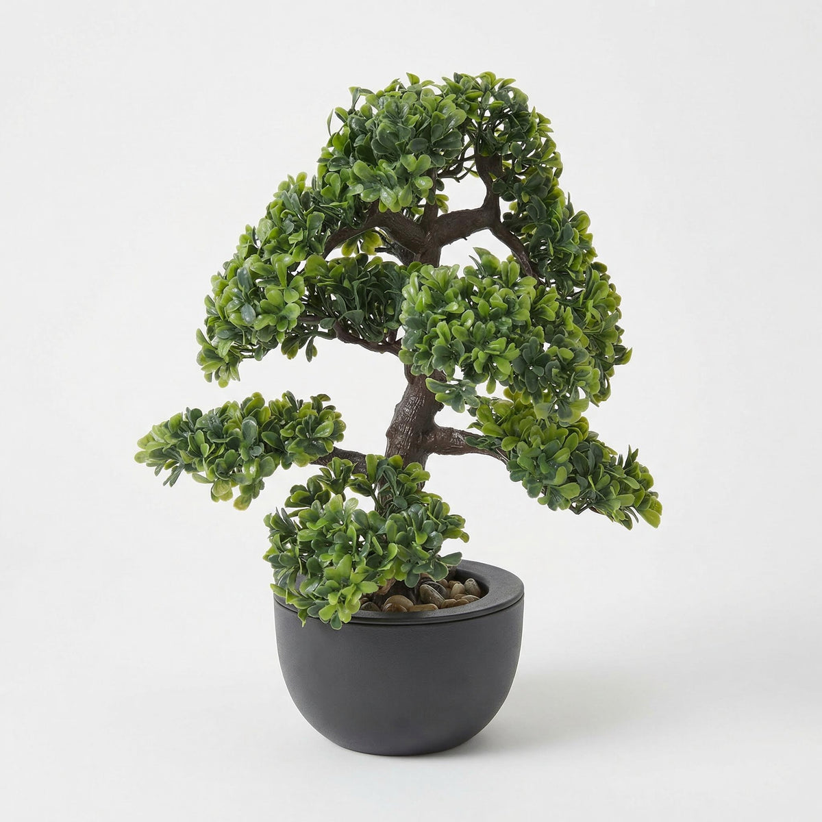 Kunst bonsai 30 cm met decoratieve pot, volledige plant op witte achtergrond