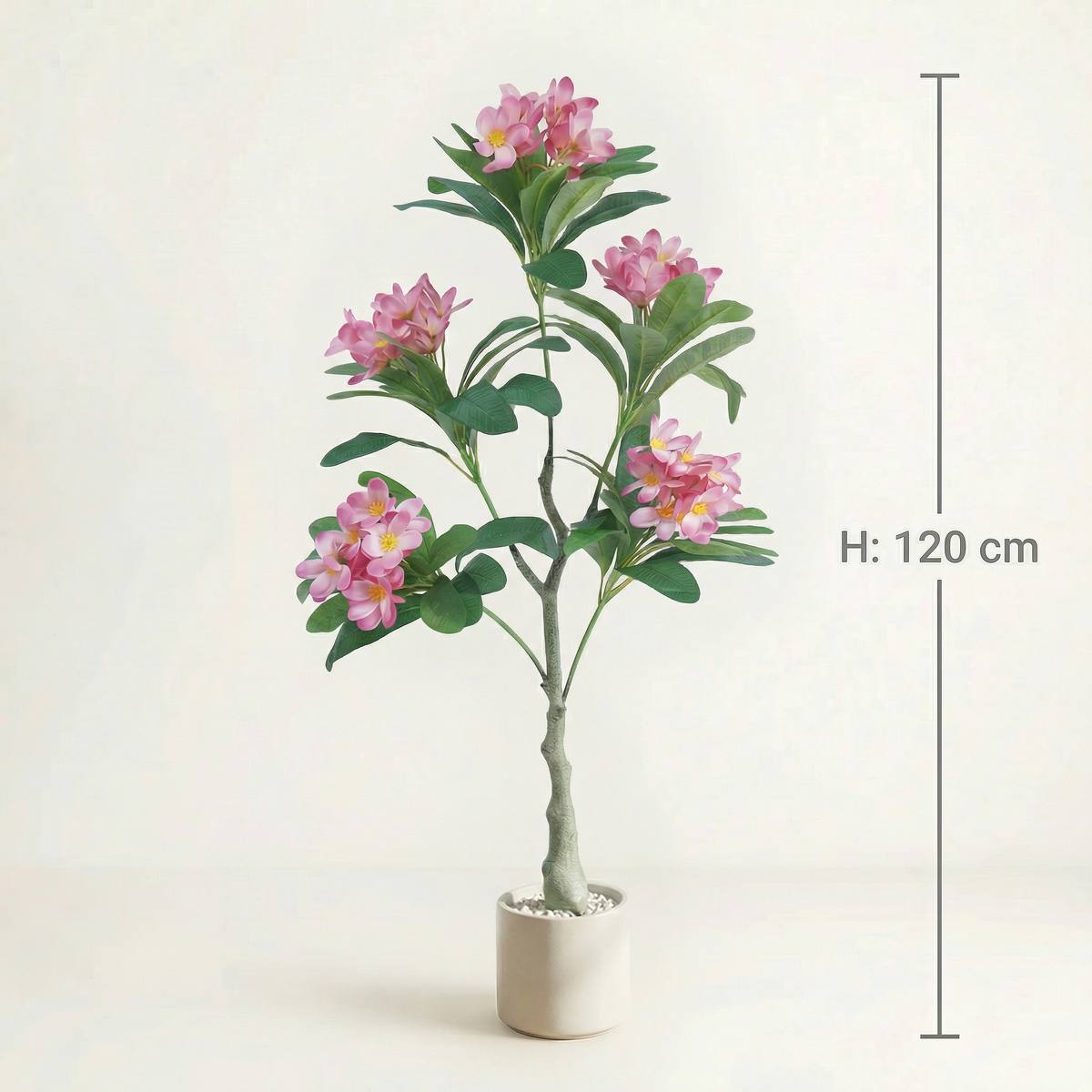 Künstliche Plumeria rosa 120 cm mit Übertopf, Abmessungen 120 cm