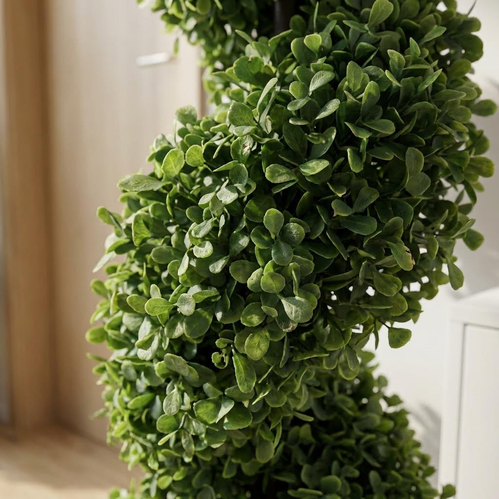 Kunst buxus spiraal 90 cm (set van 2), close-up blad