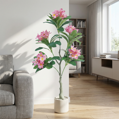 Kunst-Plumeria Rosa 120 cm mit Übertopf