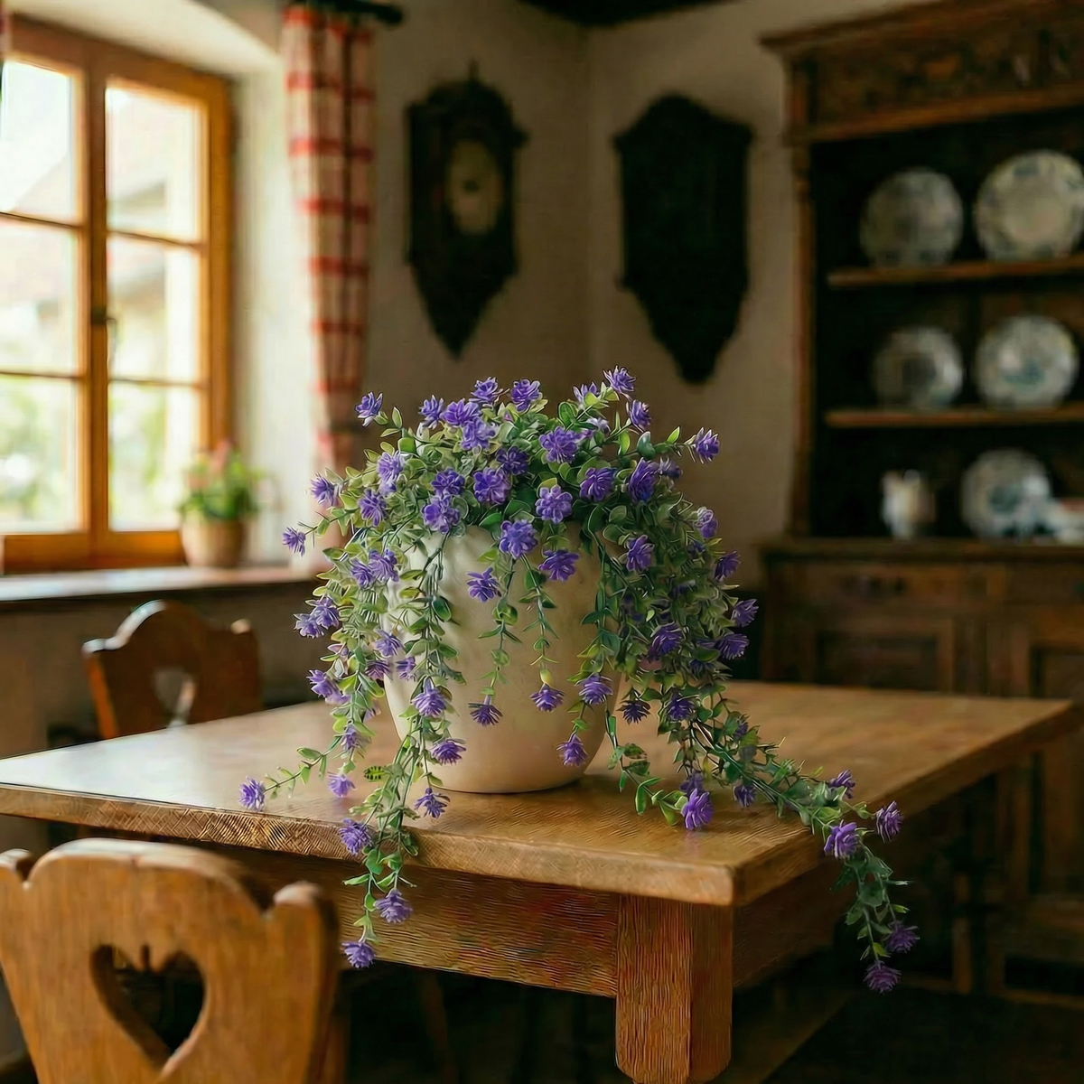 Künstliche Hängepflanze mit Blüten 60 cm