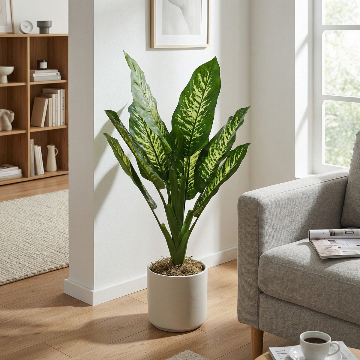 Kunst dieffenbachia 90 cm in woonkamer