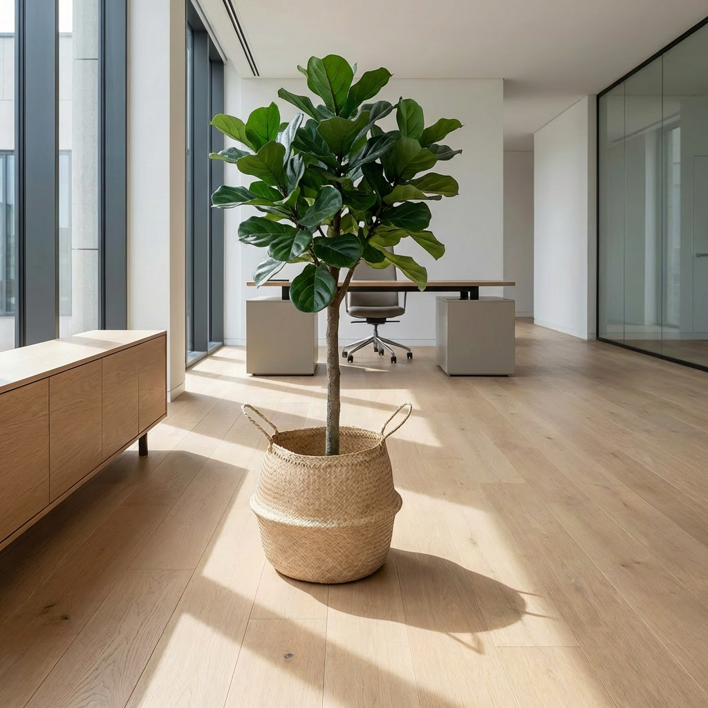 Plantekurv Ø40 cm søgræs LENA på kontor med kunstig Ficus Lyrata