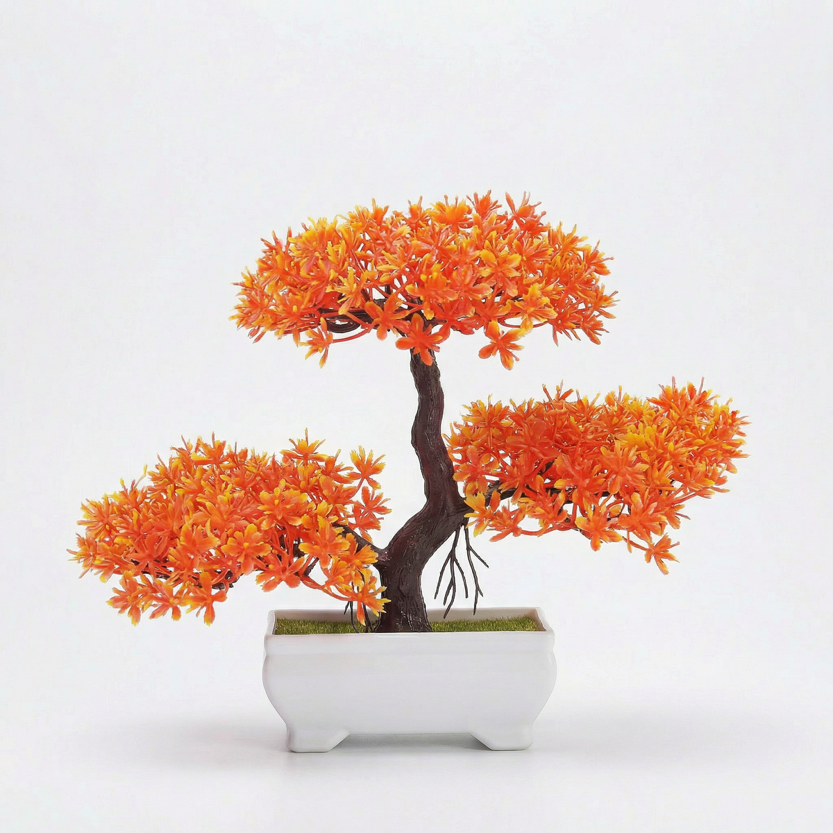 Künstlicher Blüten-Bonsai 20 cm mit Übertopf, Farbe orange