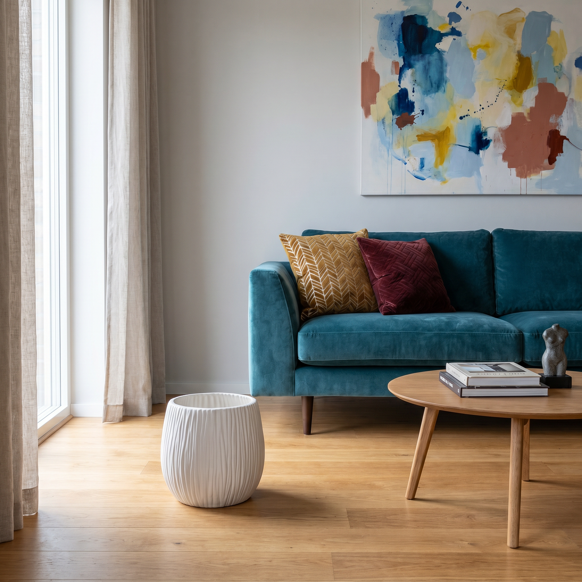 Plantenpot wit Ø30 cm VENA in woonkamer, leeg