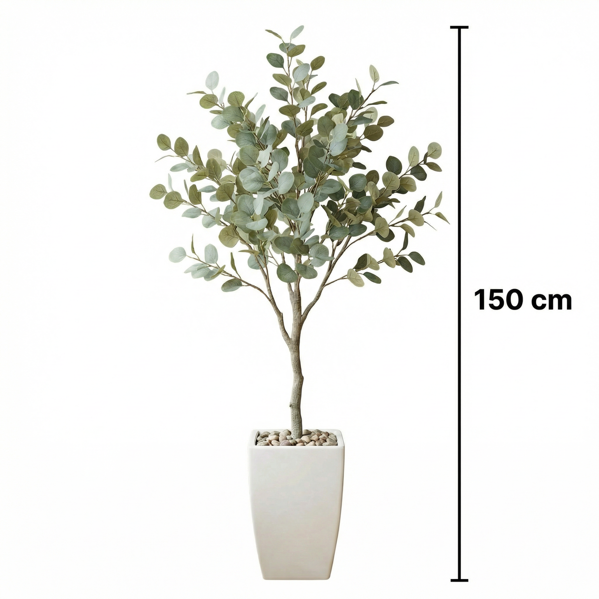 Kunst eucalyptus 150 cm met decoratieve pot, maatvoering 150 cm