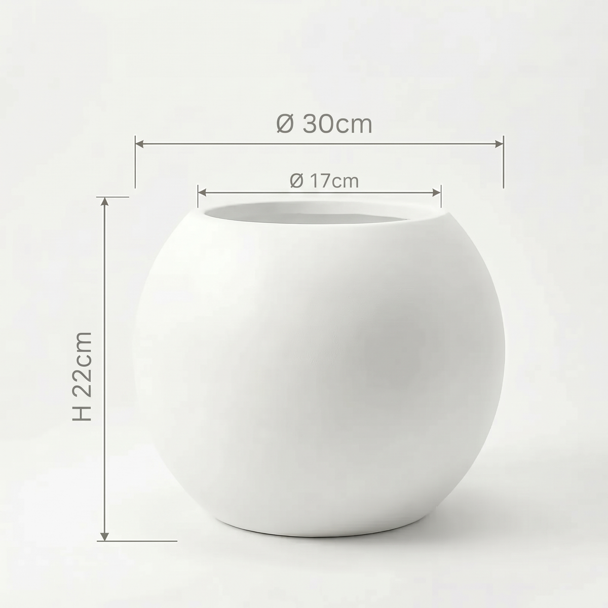 Pflanztopf Weiß Ø30 cm Kugelform PLENA, Abmessungen Ø 30 cm, Öffnung Ø 17 cm, 22 cm hoch