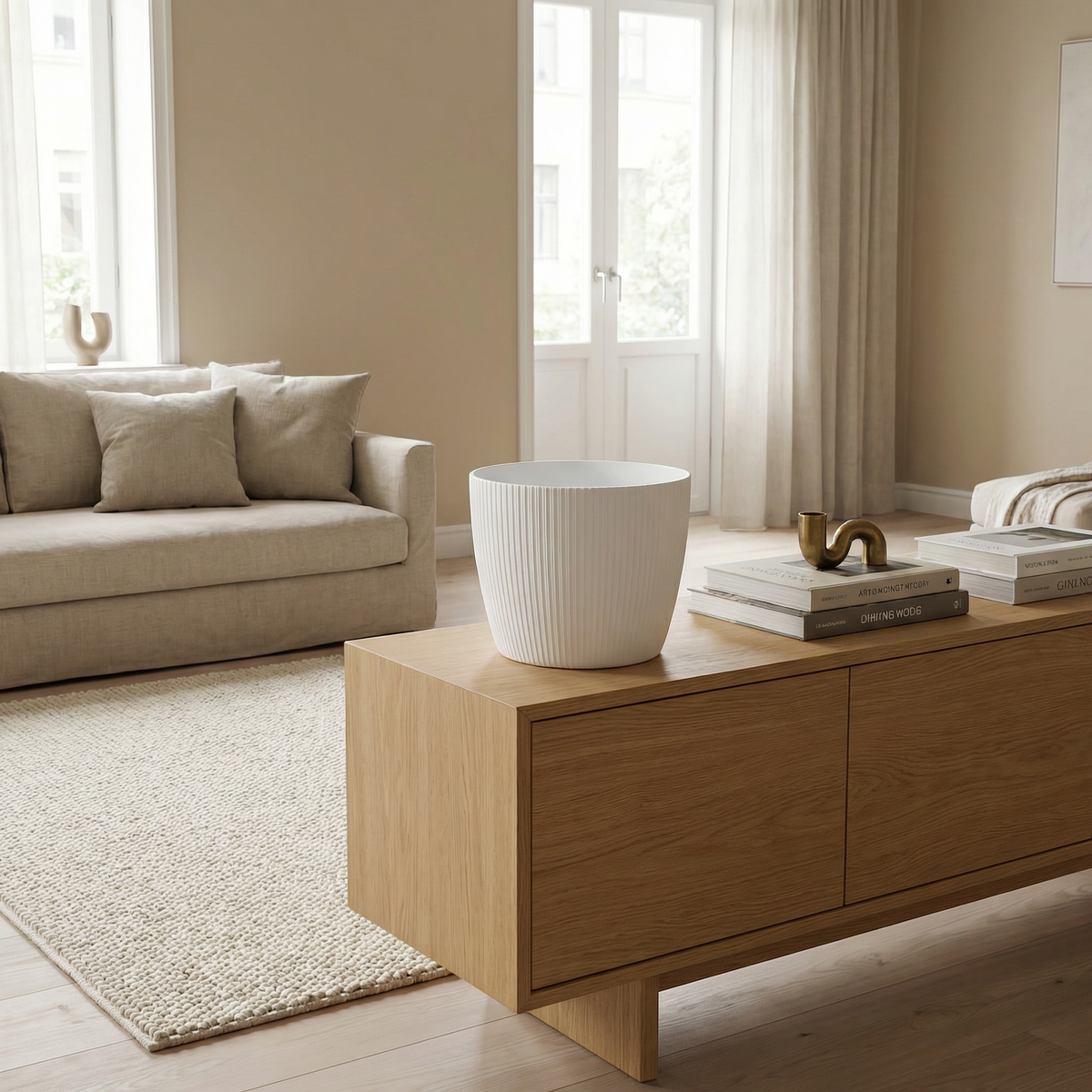 Plantenpot Ø26 cm geribbeld CALMA in woonkamer, leeg