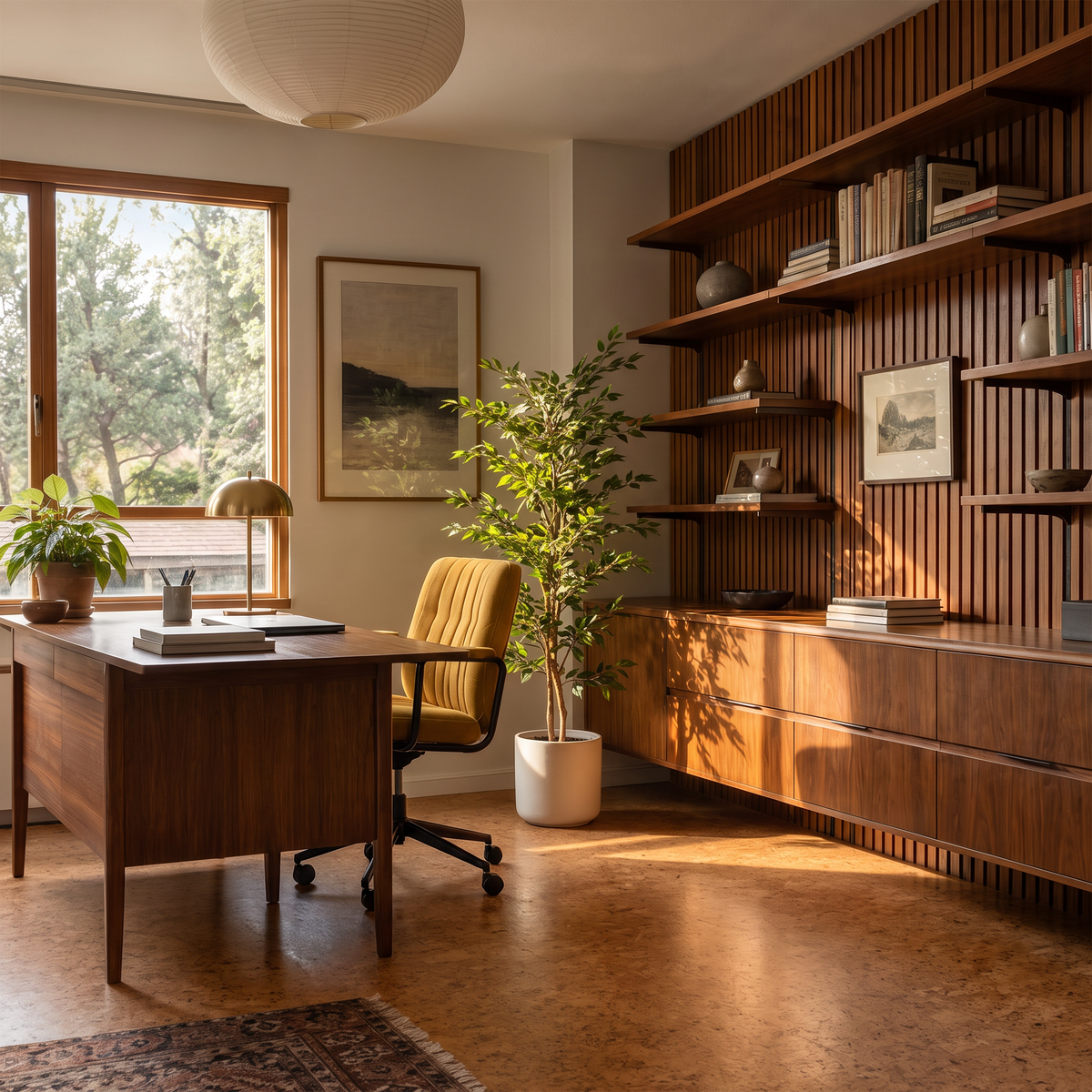 Kunst ficus alii 160 cm in werkkamer naast bureau bij raam