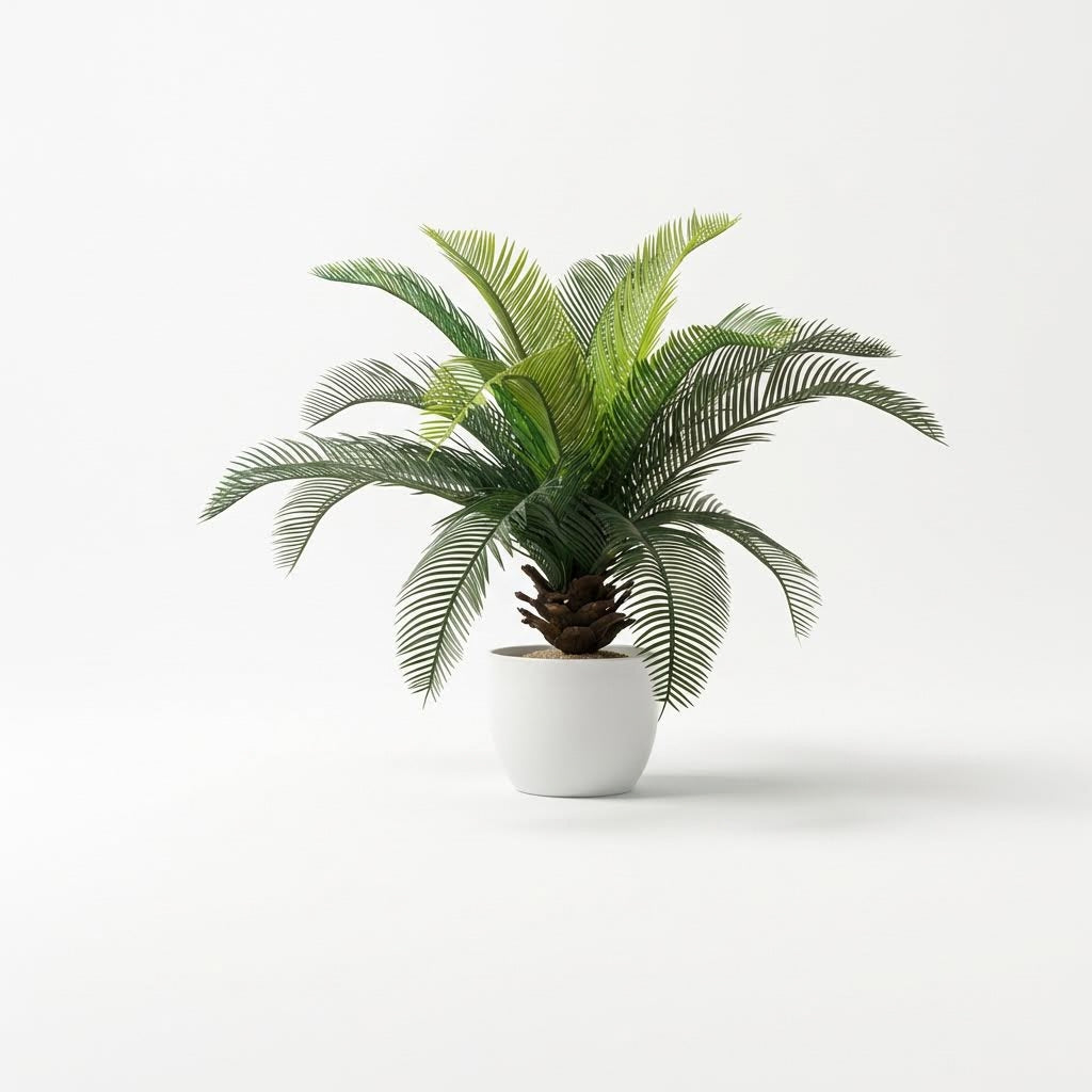 Kunst cycas 40 cm met steeksteel, volledige plant op witte achtergrond