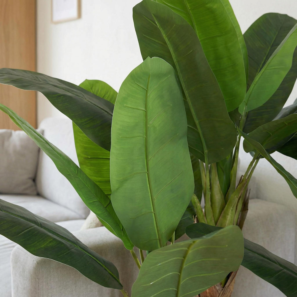 Kunst bananenplant 120 cm (set van 2), close-up blad