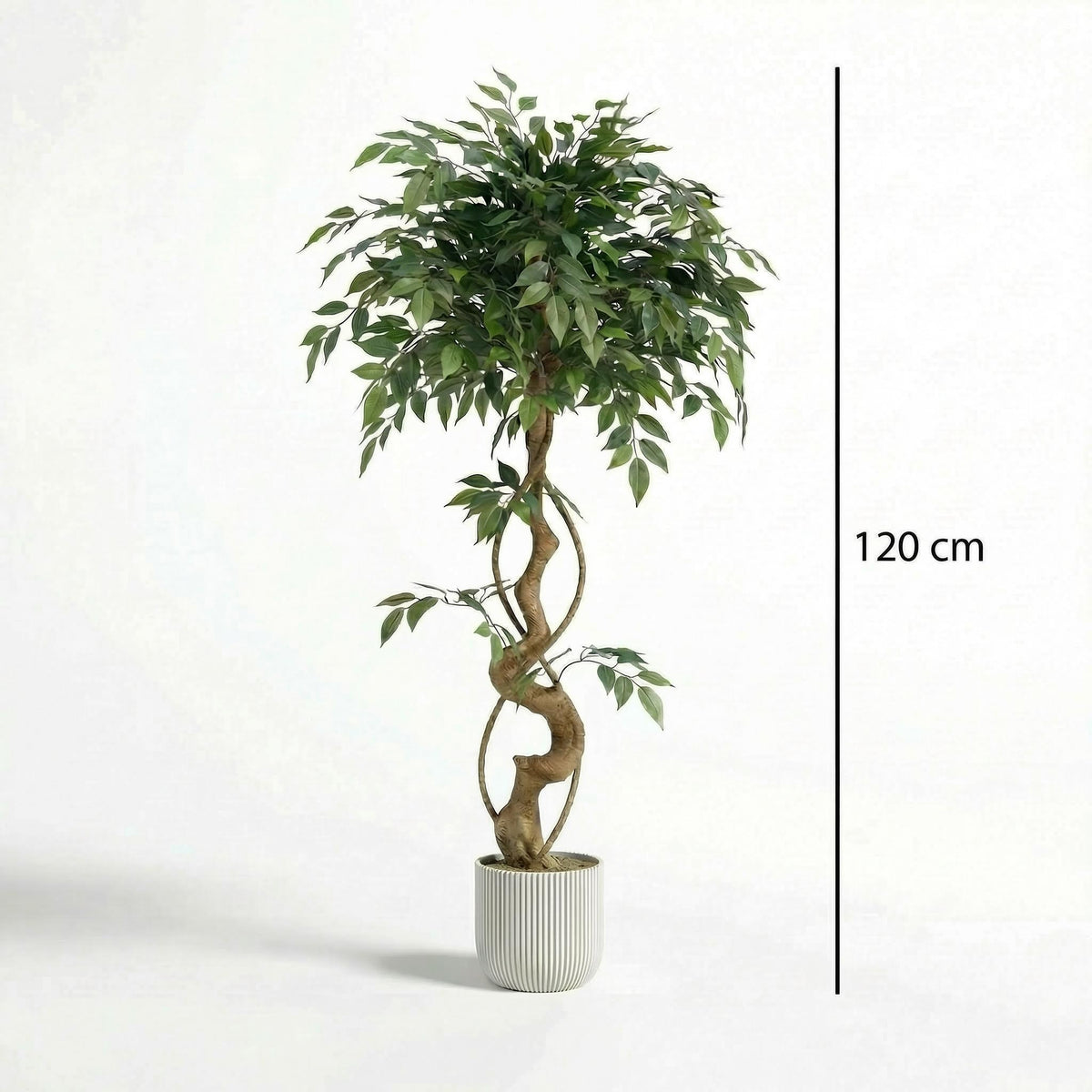 Kunst ficusboom 120–150 cm met decoratieve pot, maatvoering 120 cm