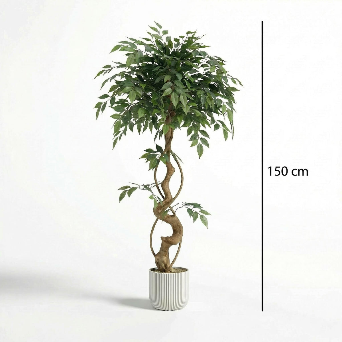 Kunst ficusboom 120–150 cm met decoratieve pot, maatvoering 150 cm